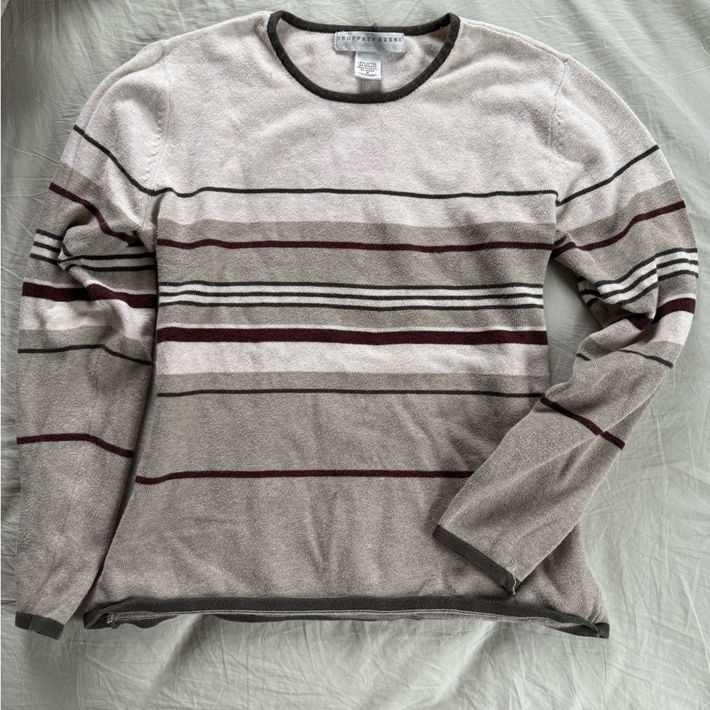 Geoffrey Beene Gray and Burgundy Striped Crewneck Sweater